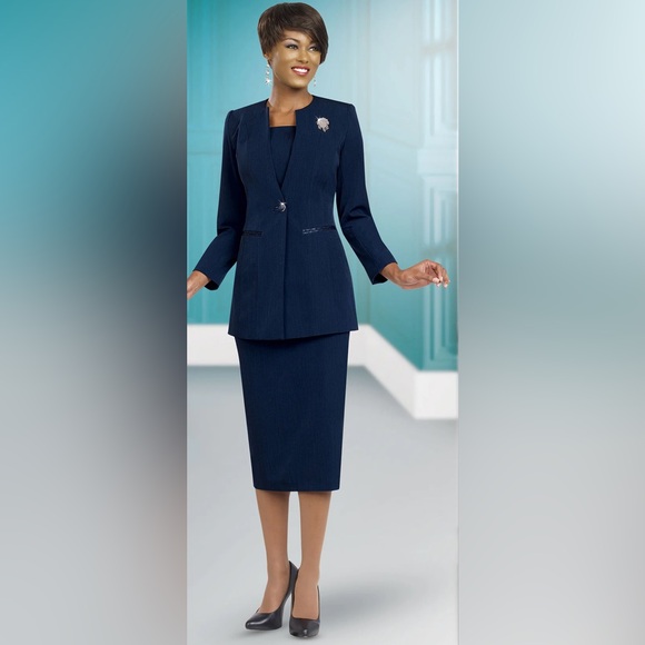 Usher Suit Ben Marc 2 Piece- Free Brooch Single Button Hidden Pockets Blue